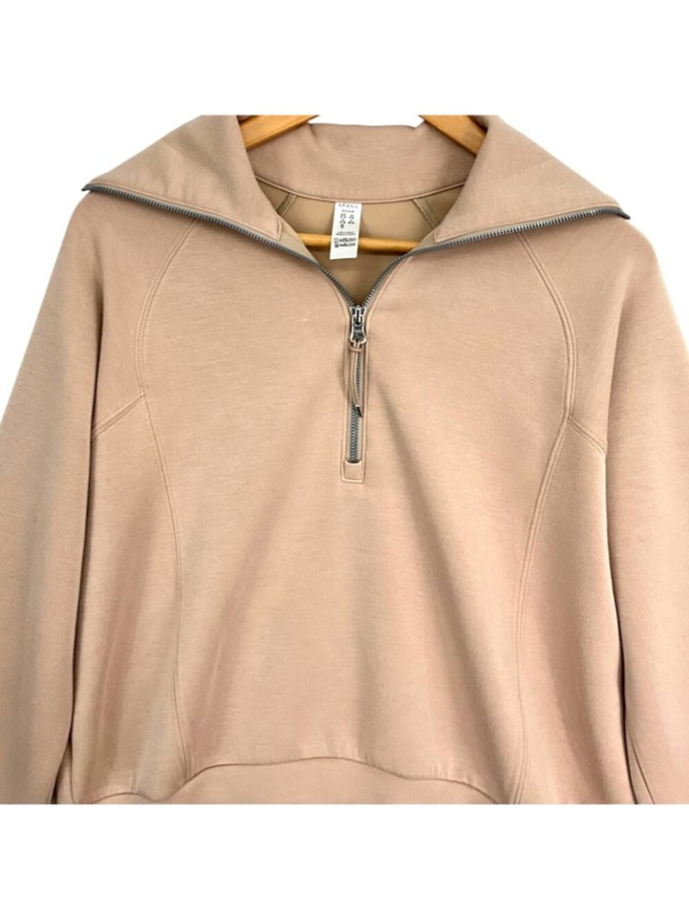 SPANX AirEssentials Half Zip Sweatshirt Womens Small Beige Mock Neck Raglan - Picture 2 of 13